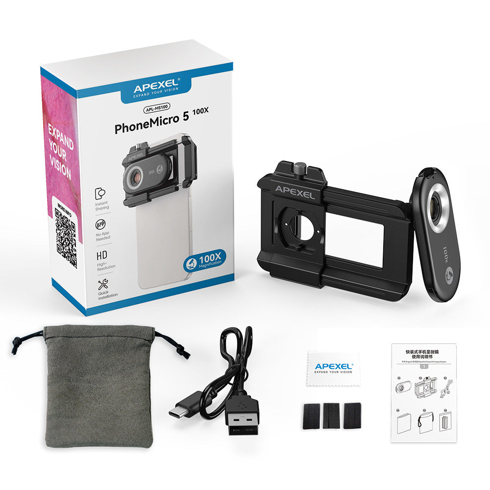 Portable Mobile Phone Microscope with Purple Light – HD Zoom Lens Clip-On Magnifier for Smartphones