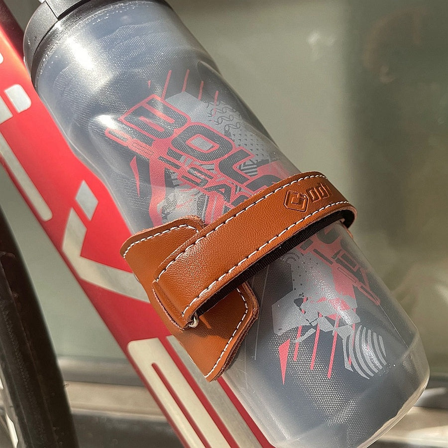 Vintage Bicycle Leather Water Bottle Holder – Handmade Cowhide Bike Bottle Cage for Cycling
