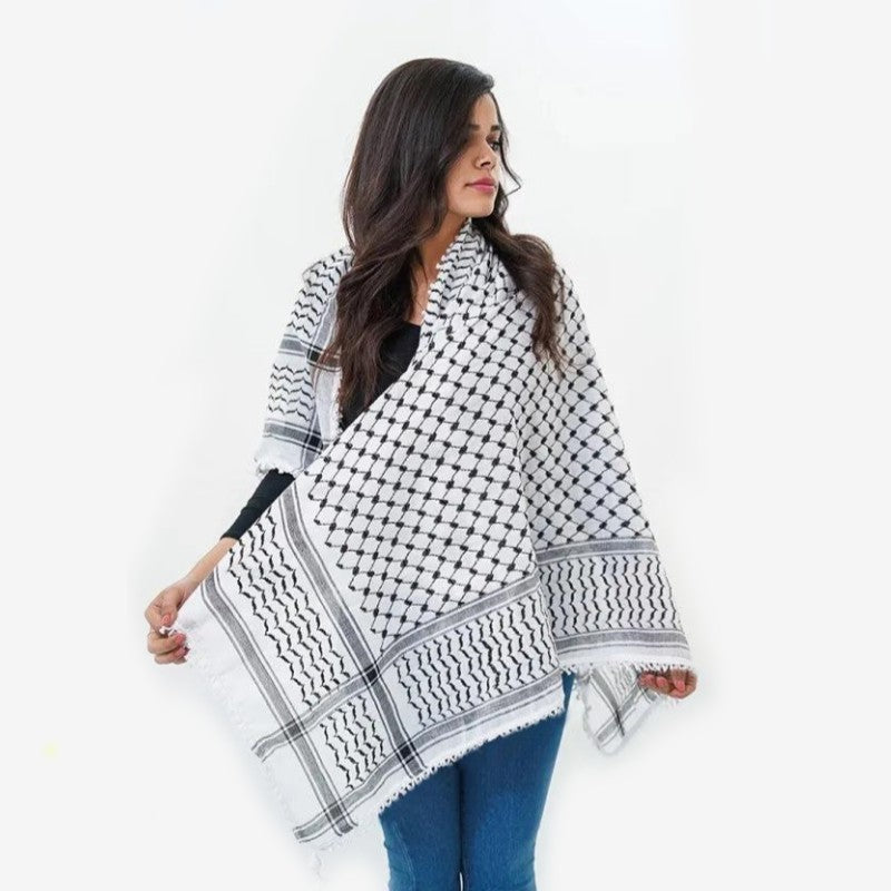 Men's Keffiyeh Jacquard Scarf – Traditional Warp Knitting Middle Eastern Headwear