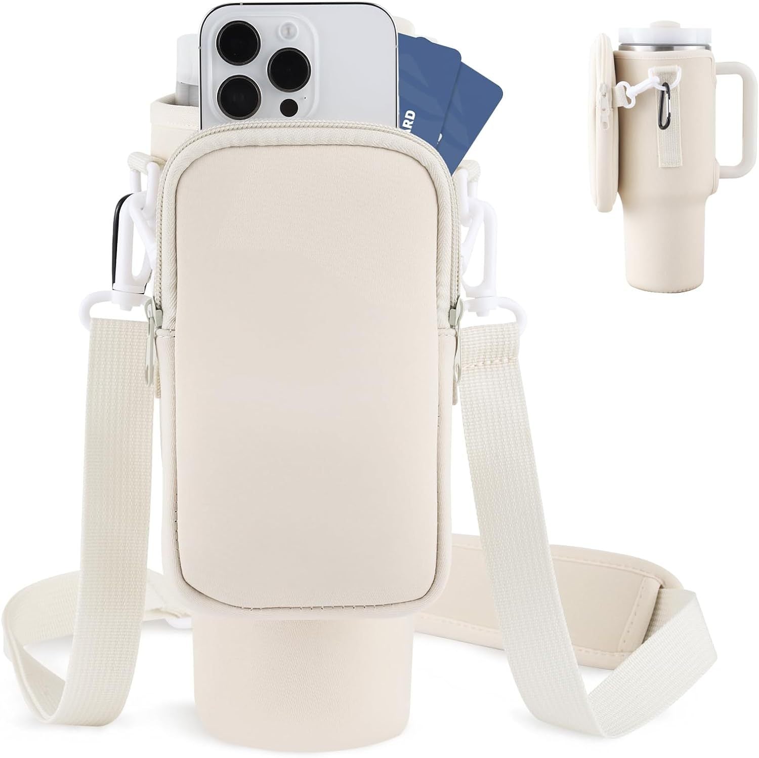 Slok Water Bottle Carrier Bag – Fits 40oz Tumblers with Handle, Adjustable Strap Holder for Hiking, Travel & Sports (Blue Purple)