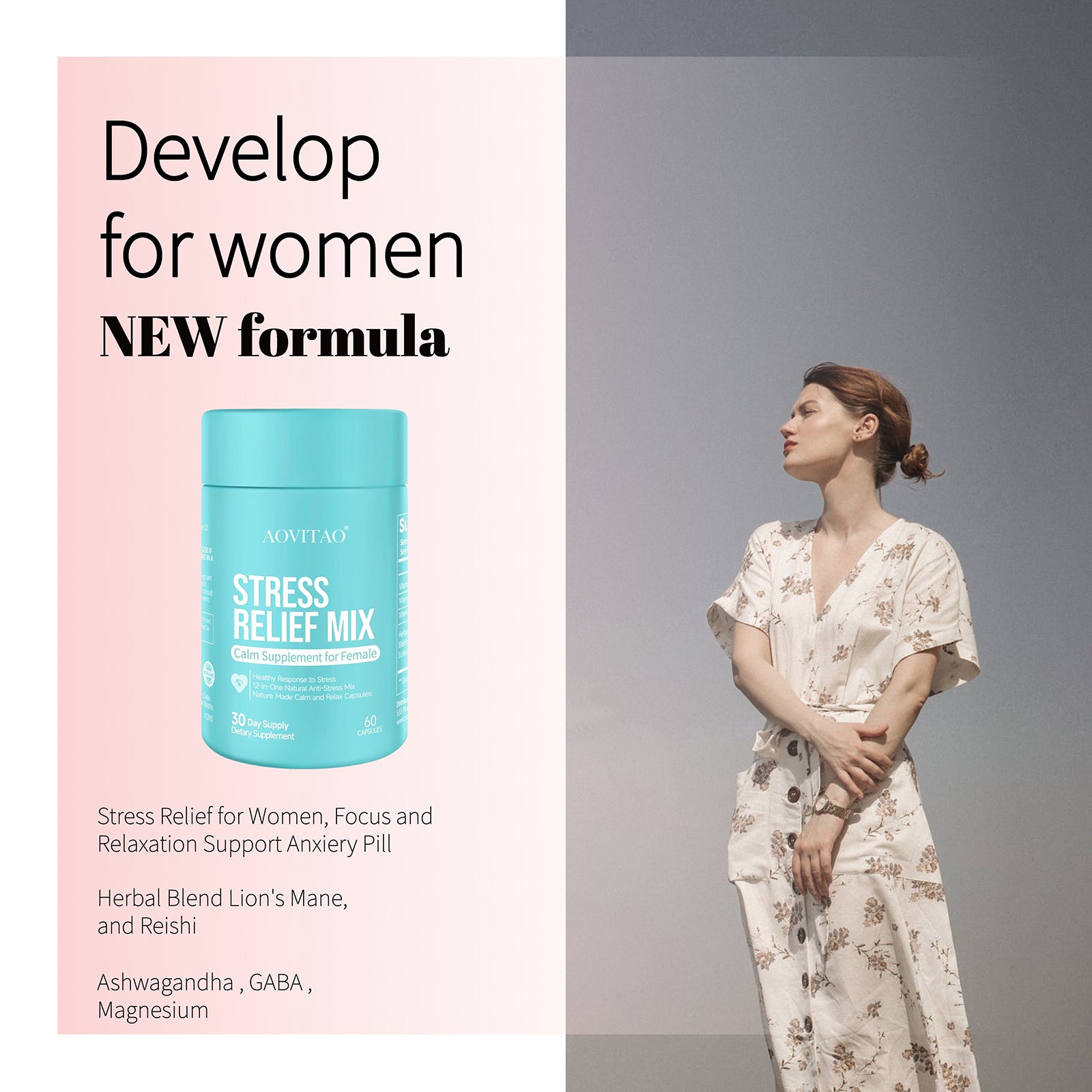 Ashwagandha for Women Supplement – Stress Relief, Focus & Relaxation Pills with L-Theanine & Magnesium for Anxiety Support