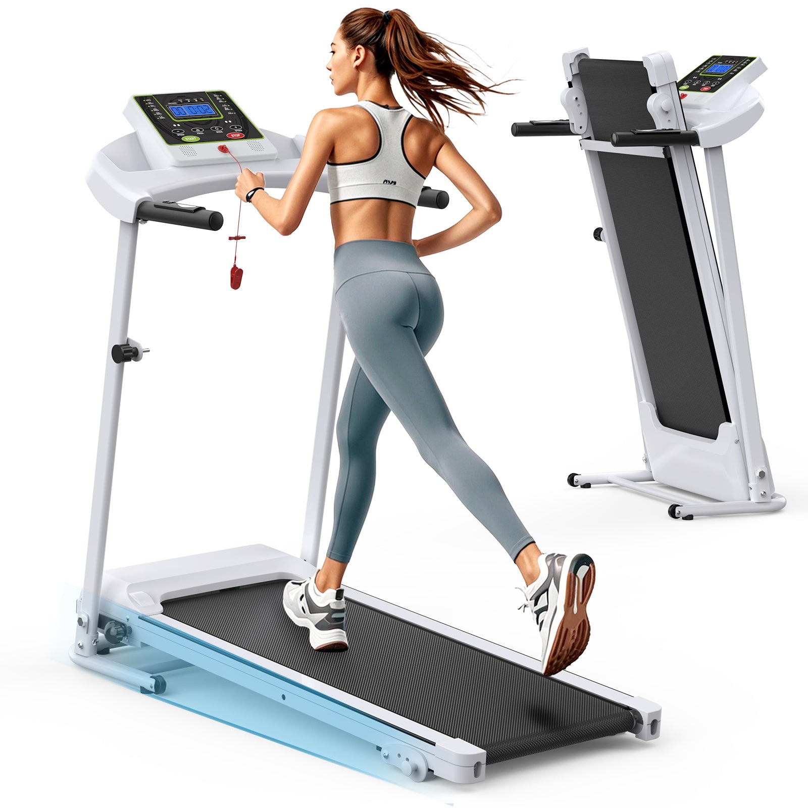 Folding Treadmill With Incline 2.5HP 12KMH Electric Treadmill For Home Foldable, Bluetooth Music Cup Holder Heart Rate Sensor Walking Running Machine For Indoor Home Gym Exercise Fitness