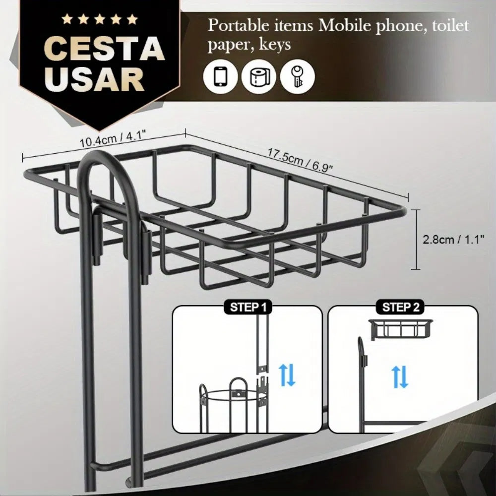 Toilet Paper Holder with Shelf – Freestanding Bathroom Tissue Stand with Storage, Modern Clearance Disposal Organizer