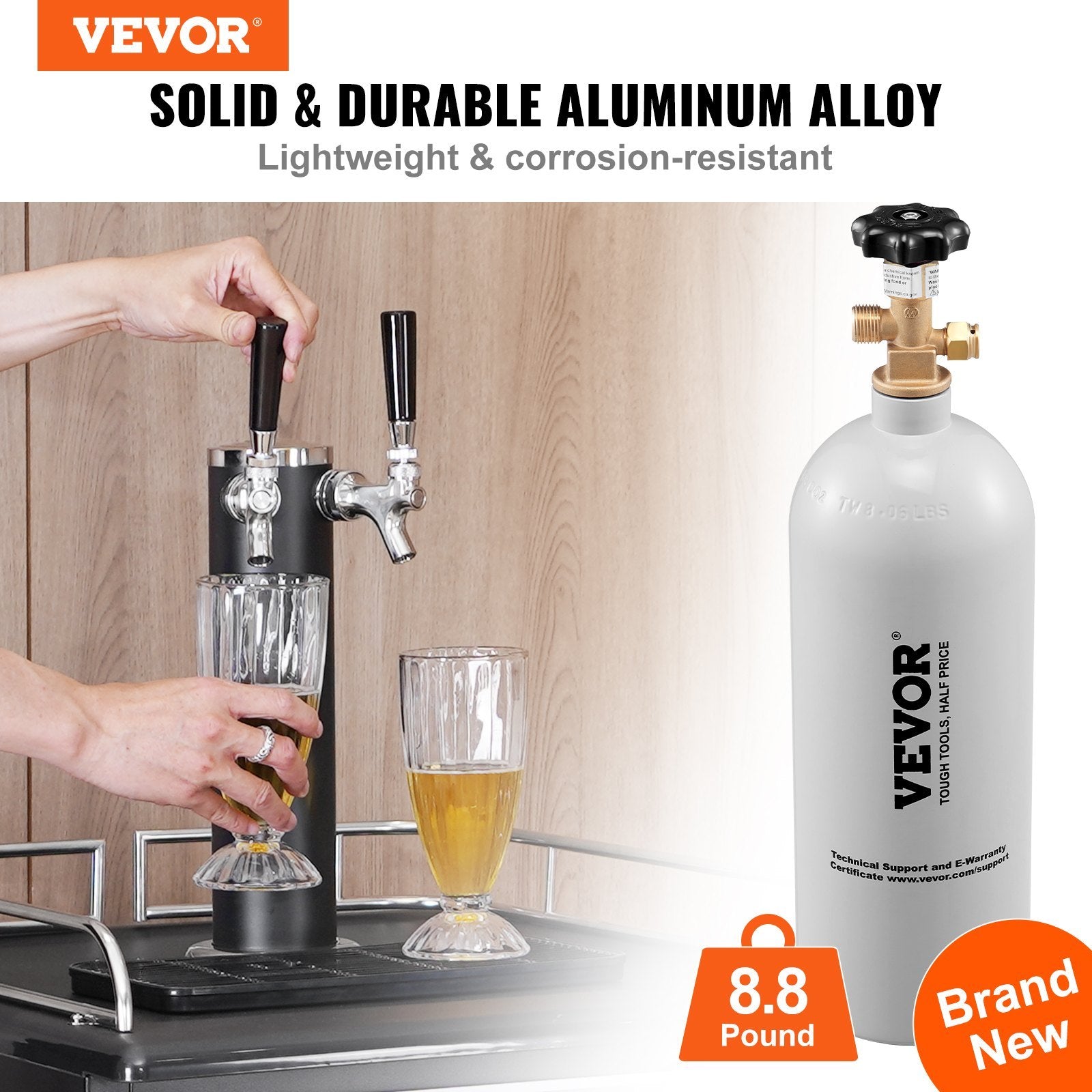 VEVOR 5 Lbs CO2 Tank – Aluminum Gas Cylinder with CGA320 Valve for Draft Beer, Soda & Home Brewing