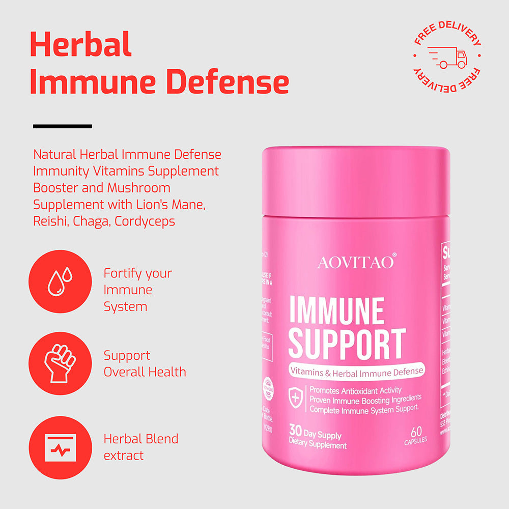 Natural Herbal Immune Defense & Immunity Booster – Mushroom Supplement with Lion’s Mane, Reishi, Chaga, Cordyceps & Turkey Tail