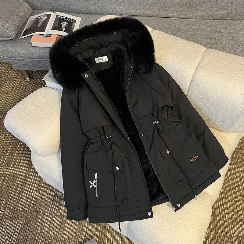 Fur Collar Hooded Cotton-Padded Coat – Fashionable Warm Winter Jacket for Women
