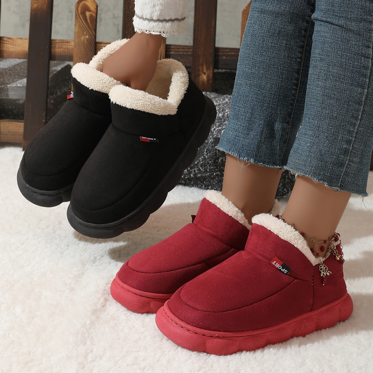 Winter Plush Cotton Shoes – Warm Suede Indoor Outdoor House Slippers for Men & Women