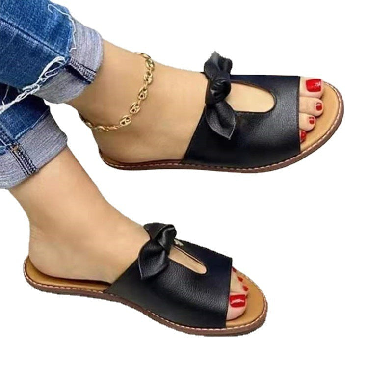 Ladies Sandals with Bow – Women’s Fish Mouth Open-Toe Slippers | Summer Fashion Casual Comfort Shoes