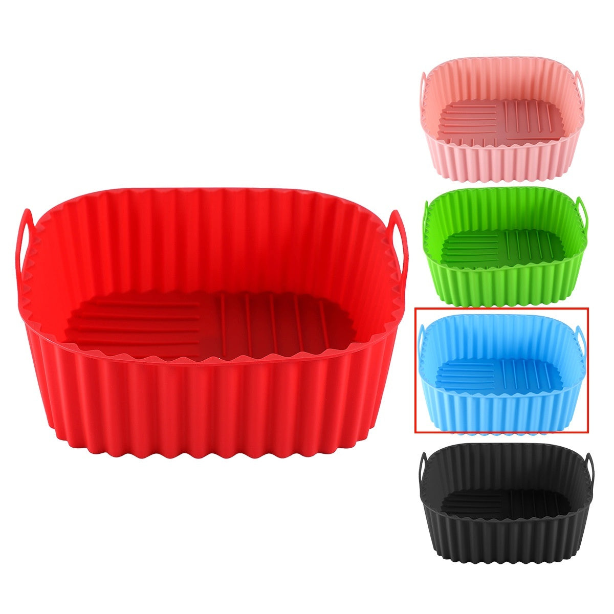 Multicolor Edible Silicone Square Air Fryer Tray – Non-Stick Reusable Heat-Resistant Baking Basket for Air Fryers