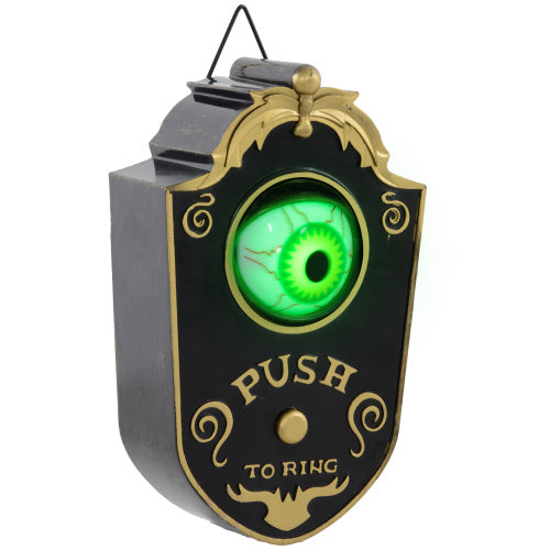 HOMCOM 7.1” Halloween Animatronic Doorbell – Light-Up Eyeball, Motion & Sound Activated Spooky Decoration Prop with Creepy Doorbell Sound