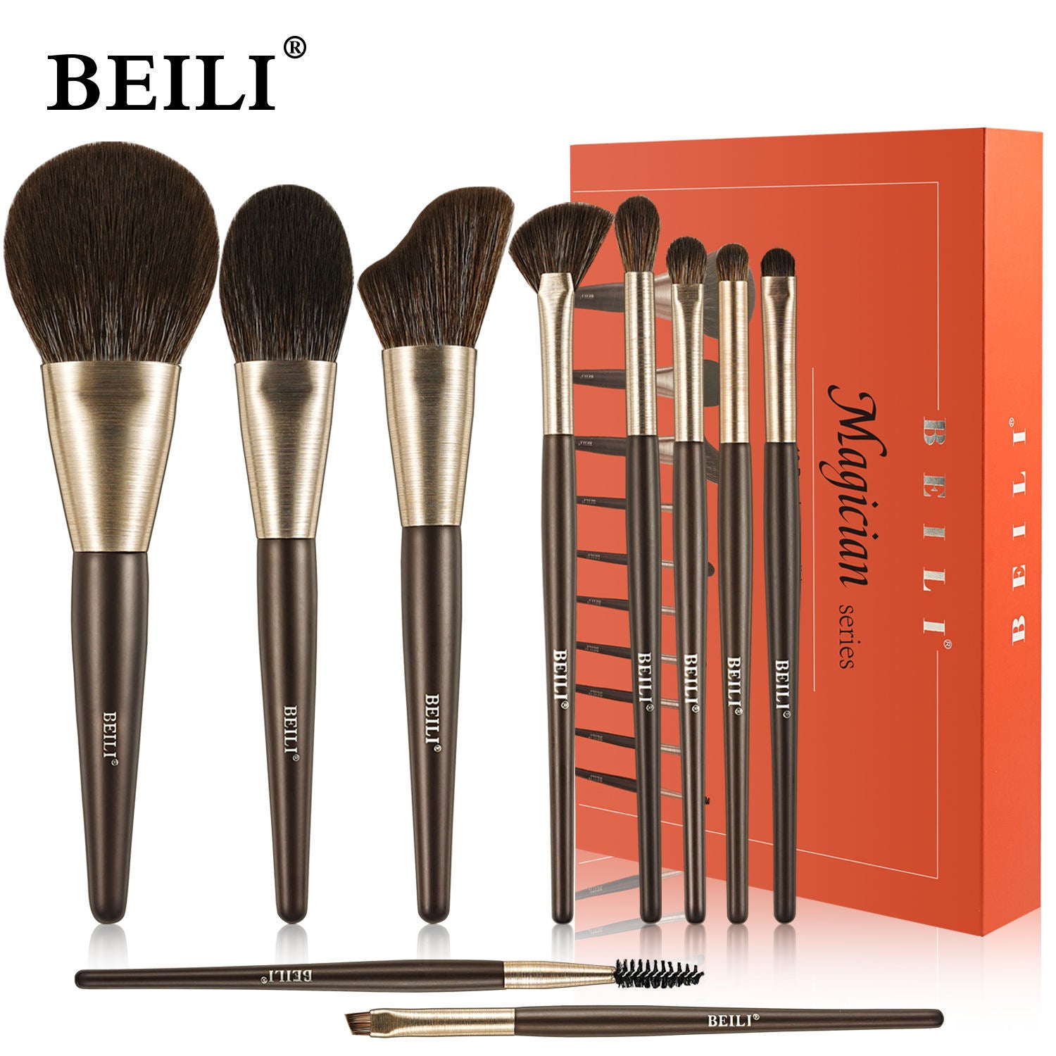 Baili 10pcs Rose Gold Vegan Makeup Brush Set – Luxury Synthetic Hair Contour & Blush Brush Kit for Face & Eyes