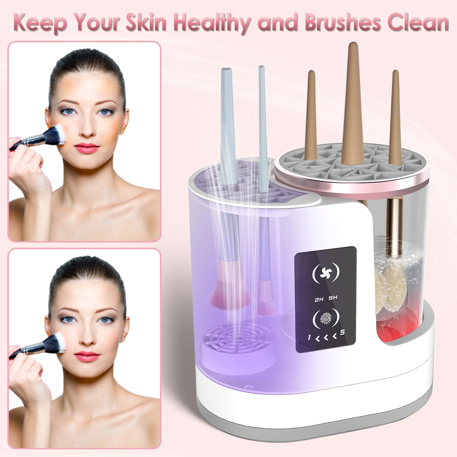 4 in 1 Electric Makeup Brush Cleaner & Dryer – USB Powered Automatic Brush Cleaning Machine with Timer, Digital Display & UV Disinfection