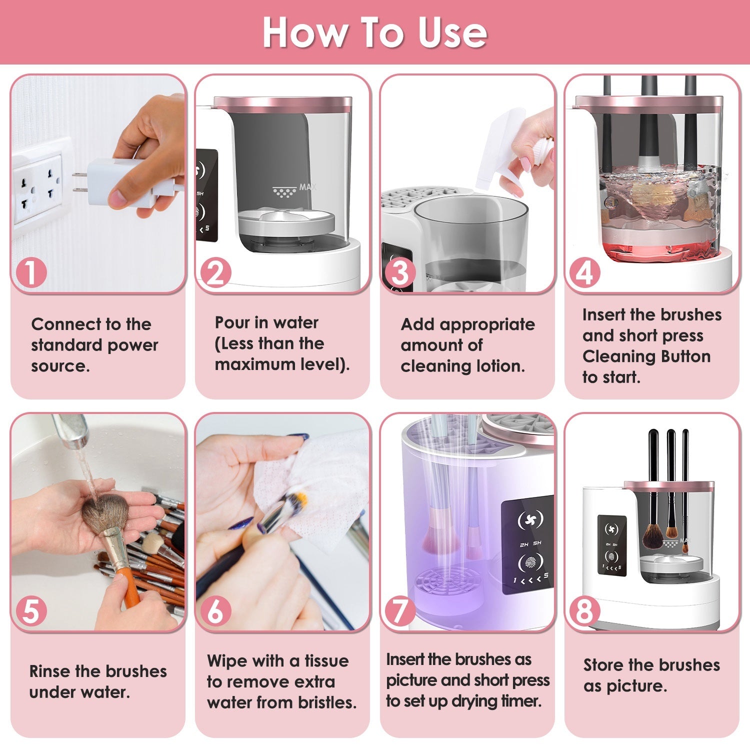 4 in 1 Electric Makeup Brush Cleaner & Dryer – USB Powered Automatic Brush Cleaning Machine with Timer, Digital Display & UV Disinfection
