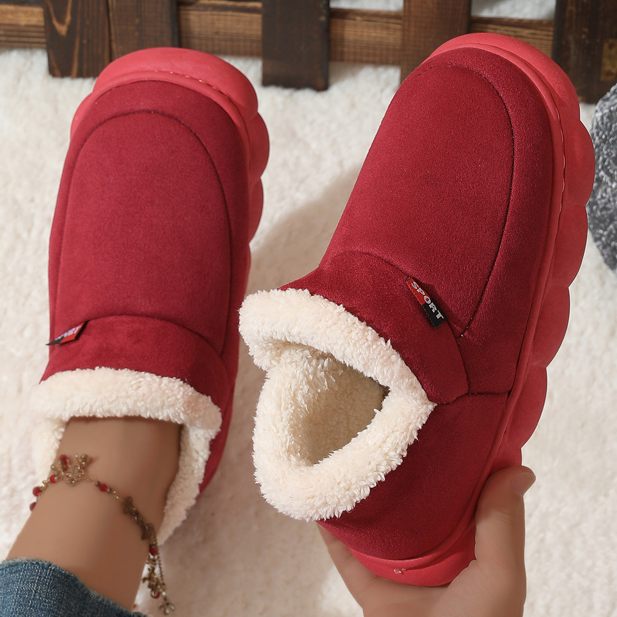 Winter Plush Cotton Shoes – Warm Suede Indoor Outdoor House Slippers for Men & Women