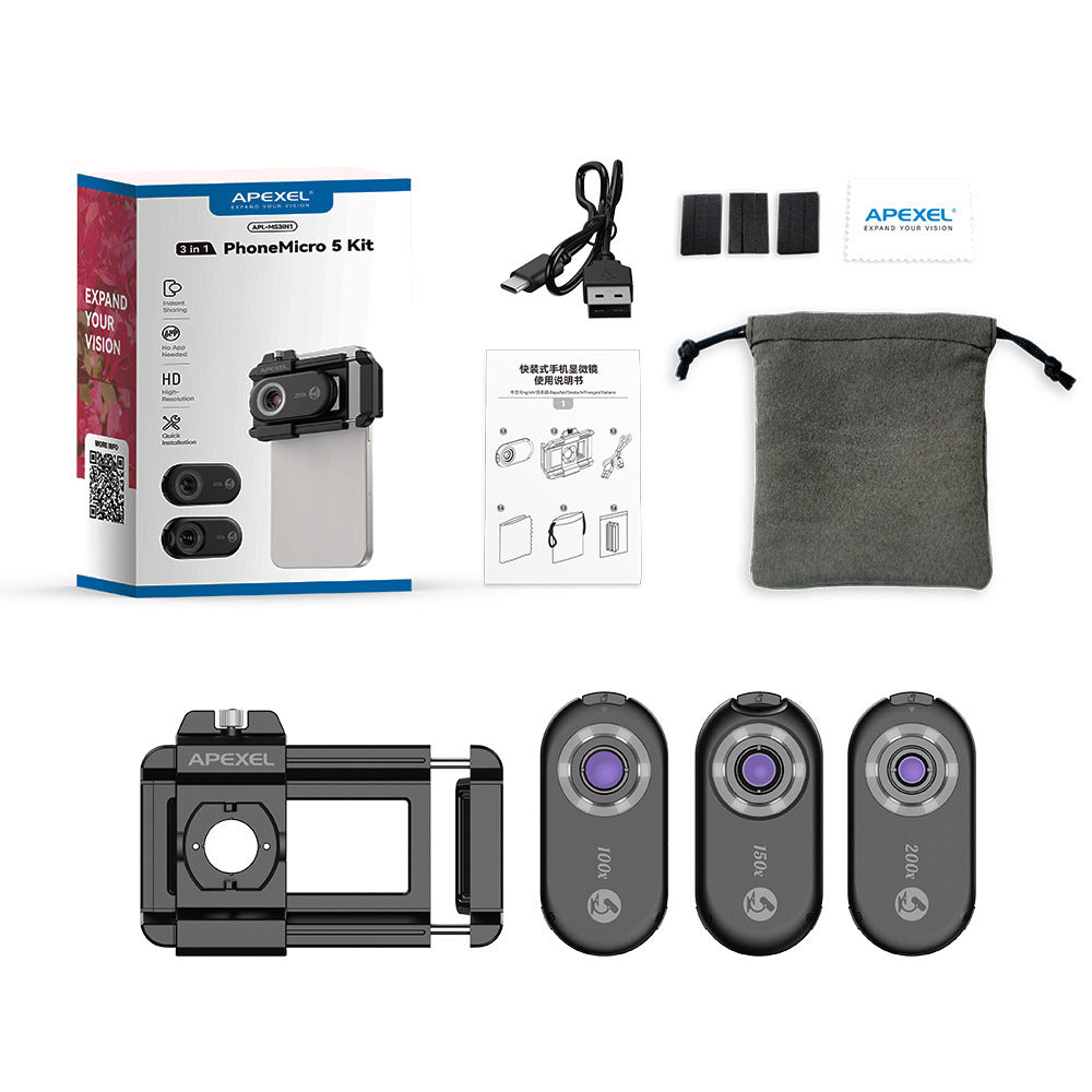 Portable Mobile Phone Microscope with Purple Light – HD Zoom Lens Clip-On Magnifier for Smartphones