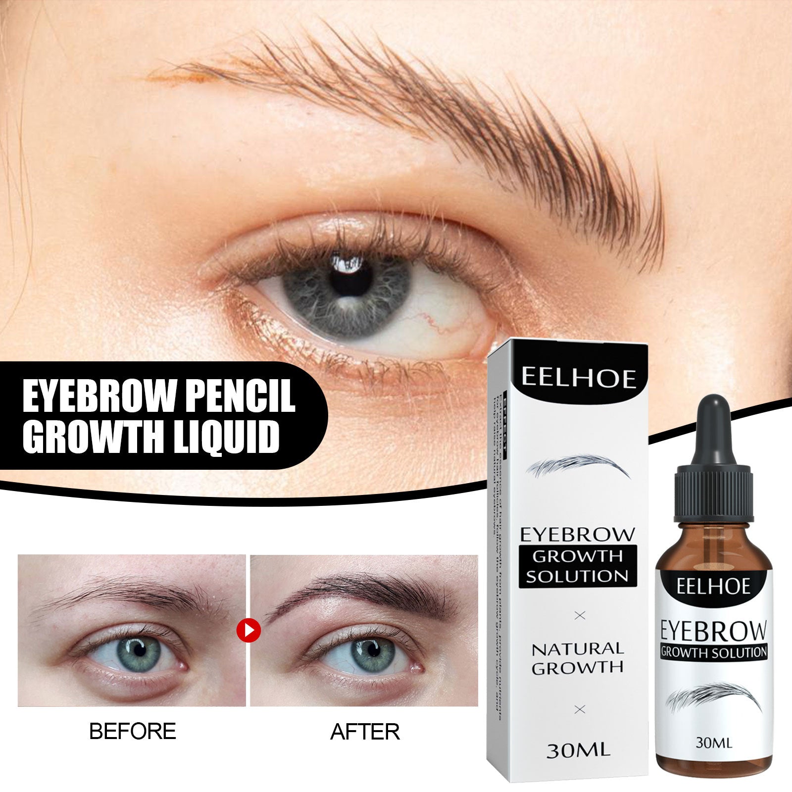 EELHOE Eyebrow Liquid Black – Natural Essential Oil for Thick Eyebrow Growth, Repair & Moisturizing Care