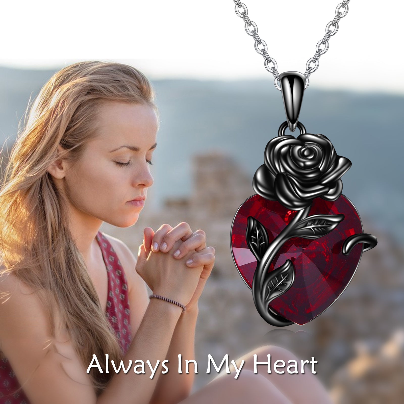 Sterling Silver Heart Rose Urn Necklace for Ashes – Memorial Cremation Jewelry Keepsake Pendant