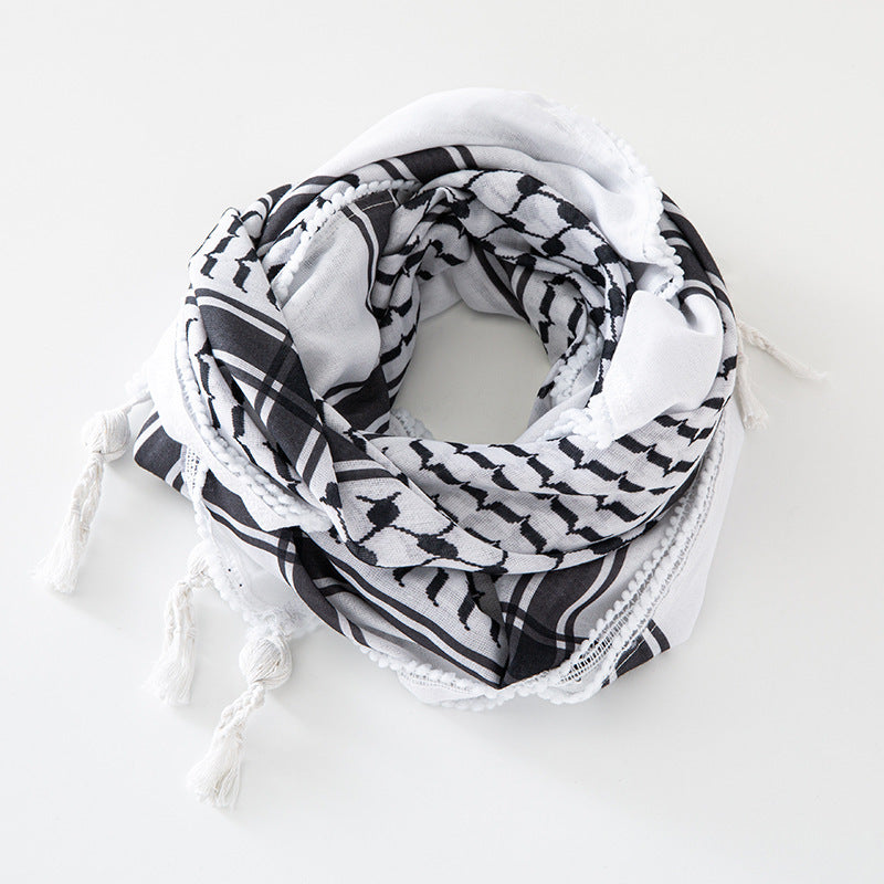 Men's Keffiyeh Jacquard Scarf – Traditional Warp Knitting Middle Eastern Headwear