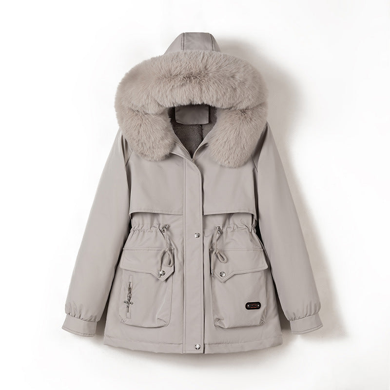 Fur Collar Hooded Cotton-Padded Coat – Fashionable Warm Winter Jacket for Women