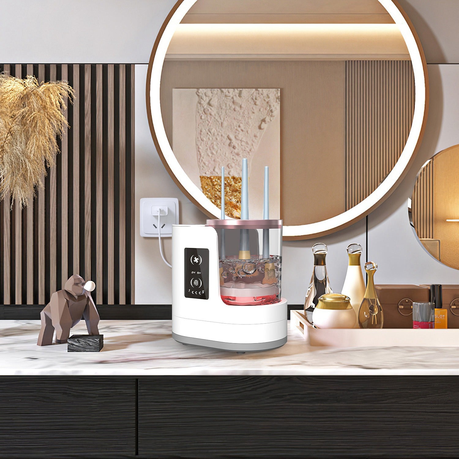 4 in 1 Electric Makeup Brush Cleaner & Dryer – USB Powered Automatic Brush Cleaning Machine with Timer, Digital Display & UV Disinfection