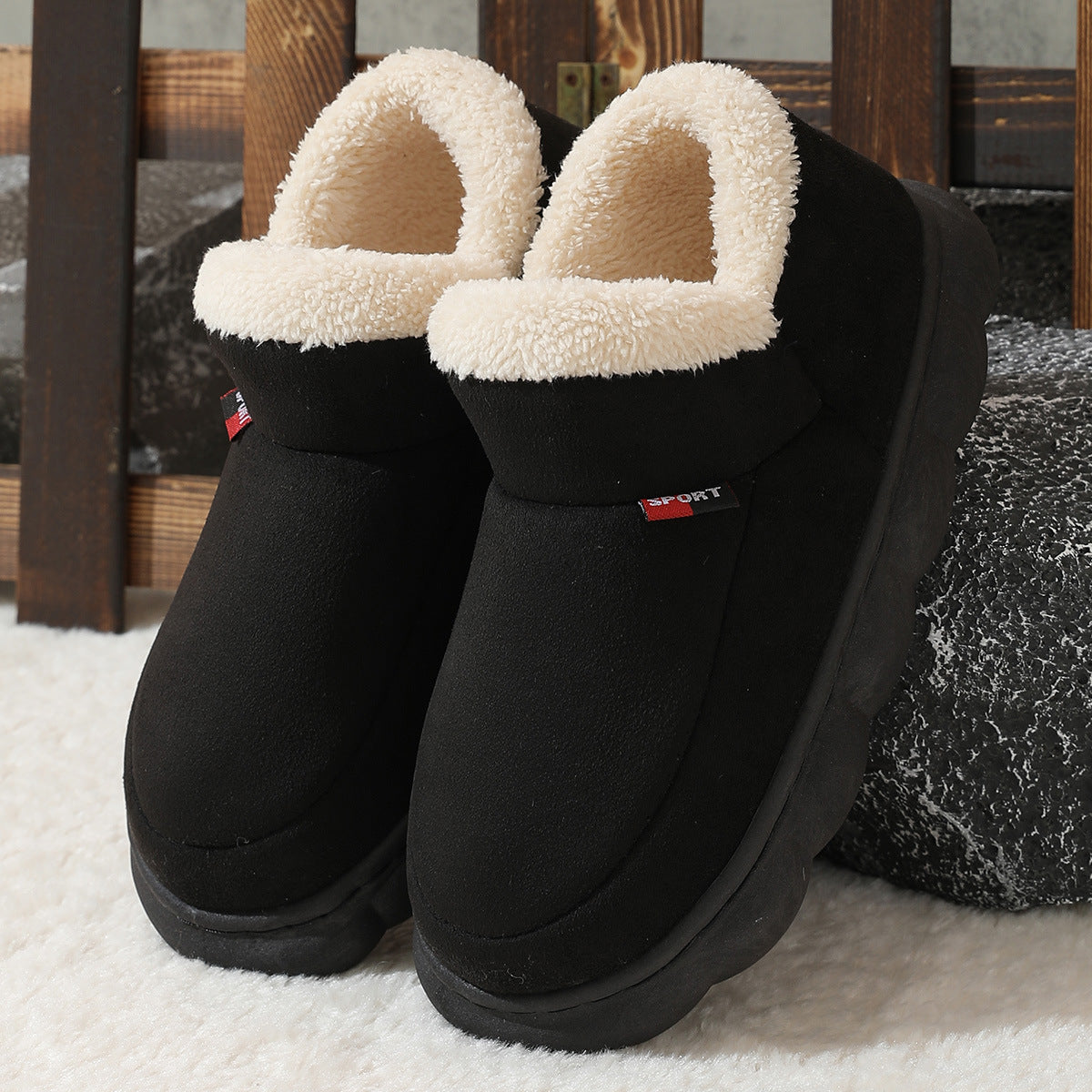 Winter Plush Cotton Shoes – Warm Suede Indoor Outdoor House Slippers for Men & Women