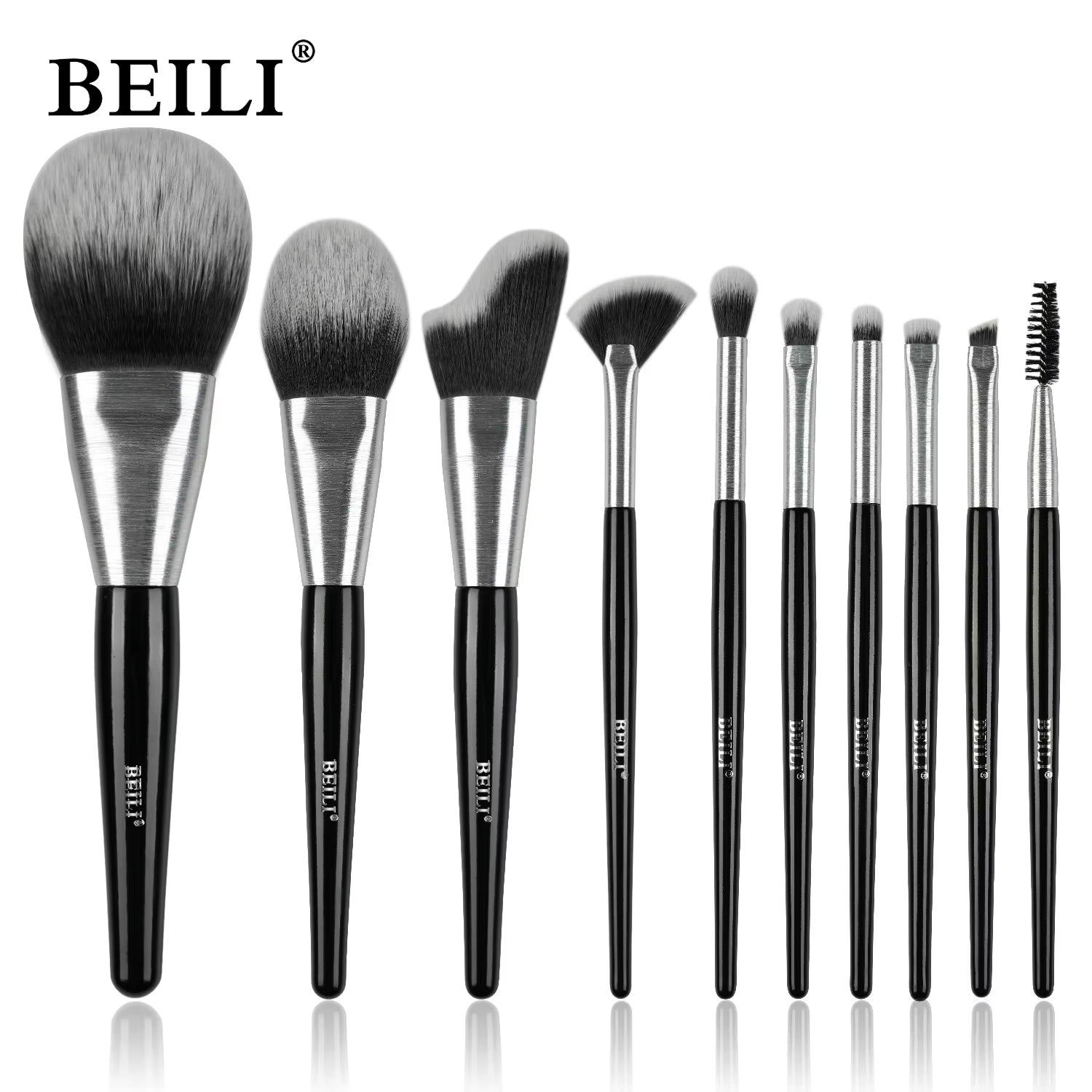 Baili 10pcs Rose Gold Vegan Makeup Brush Set – Luxury Synthetic Hair Contour & Blush Brush Kit for Face & Eyes