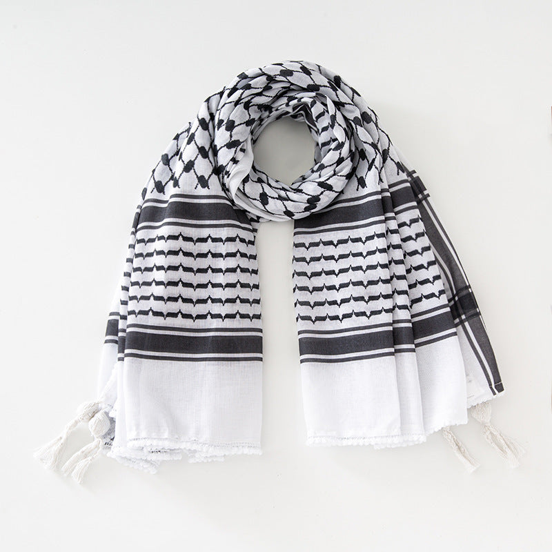 Men's Keffiyeh Jacquard Scarf – Traditional Warp Knitting Middle Eastern Headwear