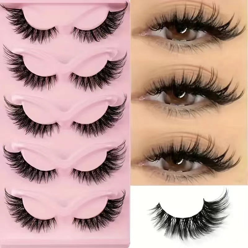 5 Pairs Cat Eye False Eyelashes – Multi-Layer 3D Thick Cross Dramatic Volume Lashes for Women