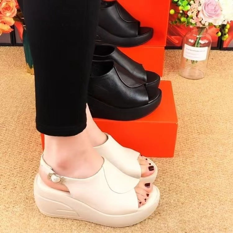 Women’s Real Leather Wedge Sandals – Summer Fashion Platform Sandals Soft Comfortable Trendy Shoes