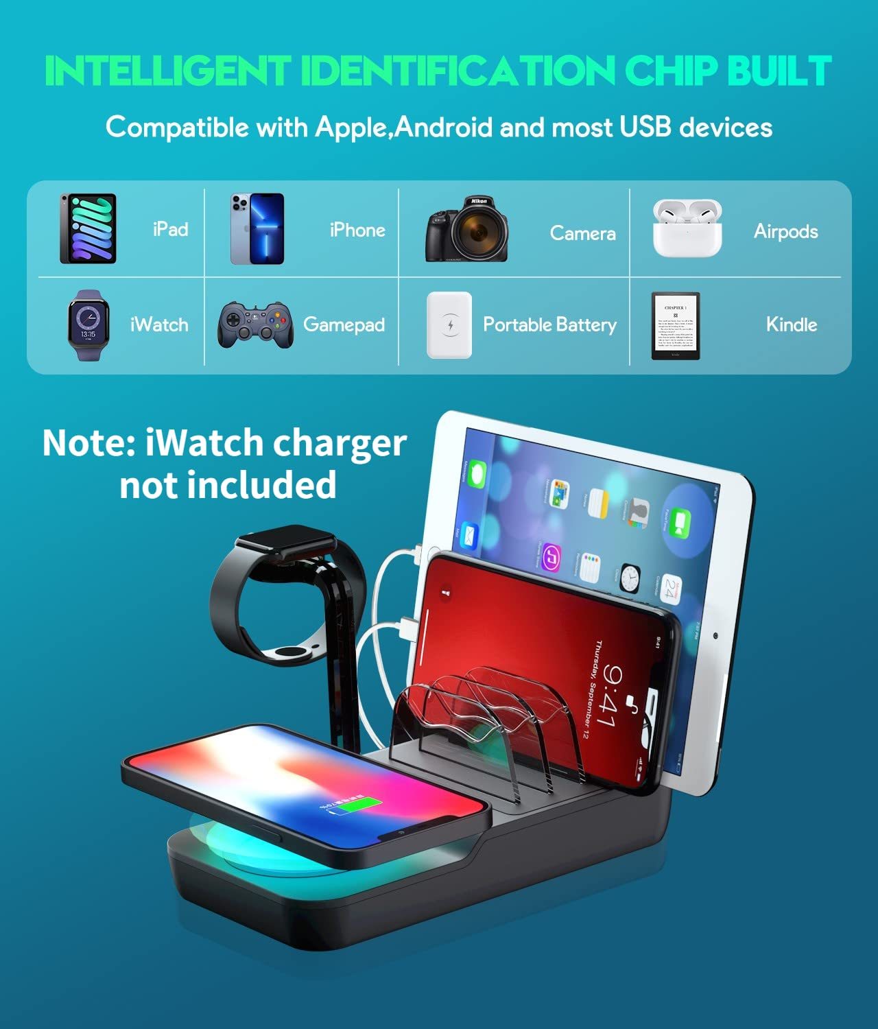 70W Multi-Device Charging Station – 5-in-1 Fast Charging Dock with 10W Wireless Charger, 30W USB-C PD, 4 USB Ports for iPhone, iPad, Tablets & Kindle