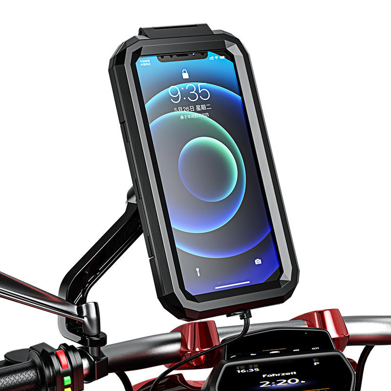 Outdoor Riding Rainproof Phone Holder with Fast Charging – Waterproof Bike Motorcycle Mobile Case with USB Cable