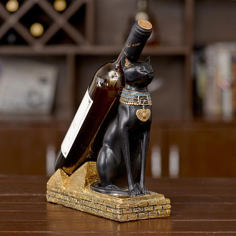 Egyptian Cat-Shaped Resin Bottle Holder – Luxury Wine Bottle Stand, Unique Home Bar & Table Decor