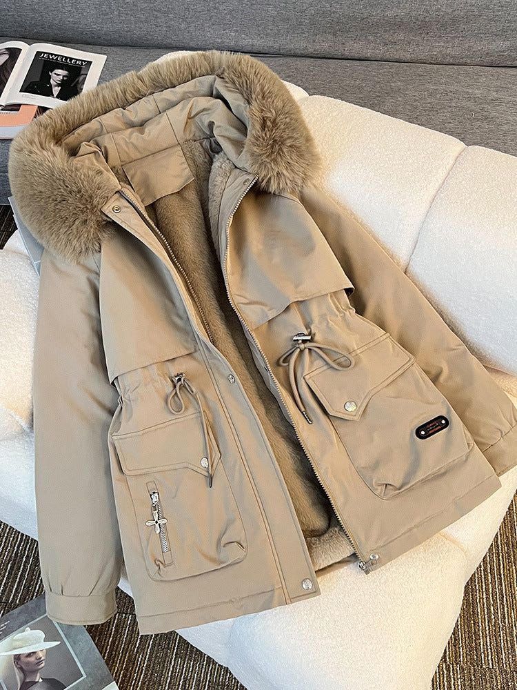 Fur Collar Hooded Cotton-Padded Coat – Fashionable Warm Winter Jacket for Women