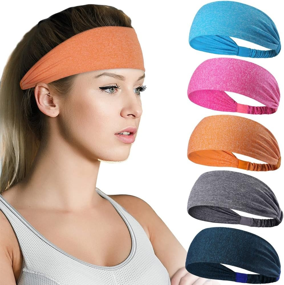 Sports Headbands for Men & Women (5 Pack) – Non-Slip Wicking Sweatbands for Running, Cycling, Basketball, Yoga & Workout