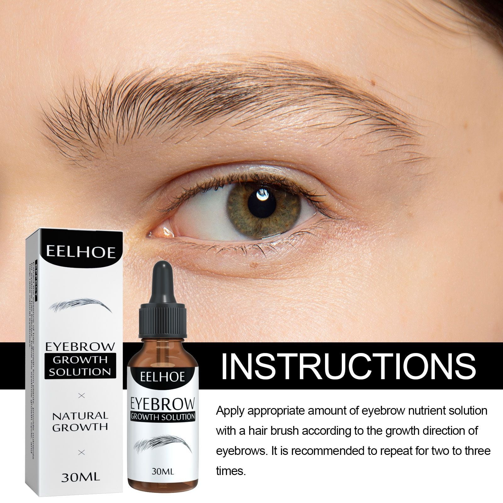 EELHOE Eyebrow Liquid Black – Natural Essential Oil for Thick Eyebrow Growth, Repair & Moisturizing Care