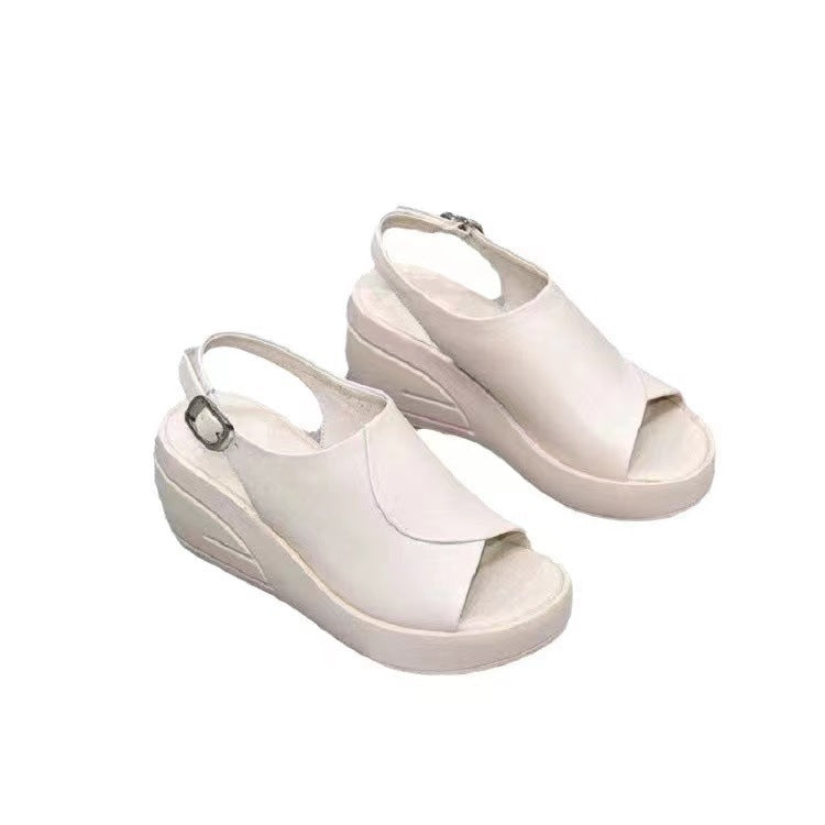 Women’s Real Leather Wedge Sandals – Summer Fashion Platform Sandals Soft Comfortable Trendy Shoes