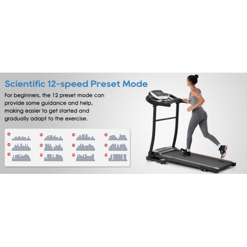 NEW Home Folding Treadmill With Pulse Sensor, 2.5 HP Quiet Brushless Motor , 7.5 MPH, 300LBS Weight Capacity Walking Jogging Machine With 3 Level Incline 12 Preset Programs For Home Gym