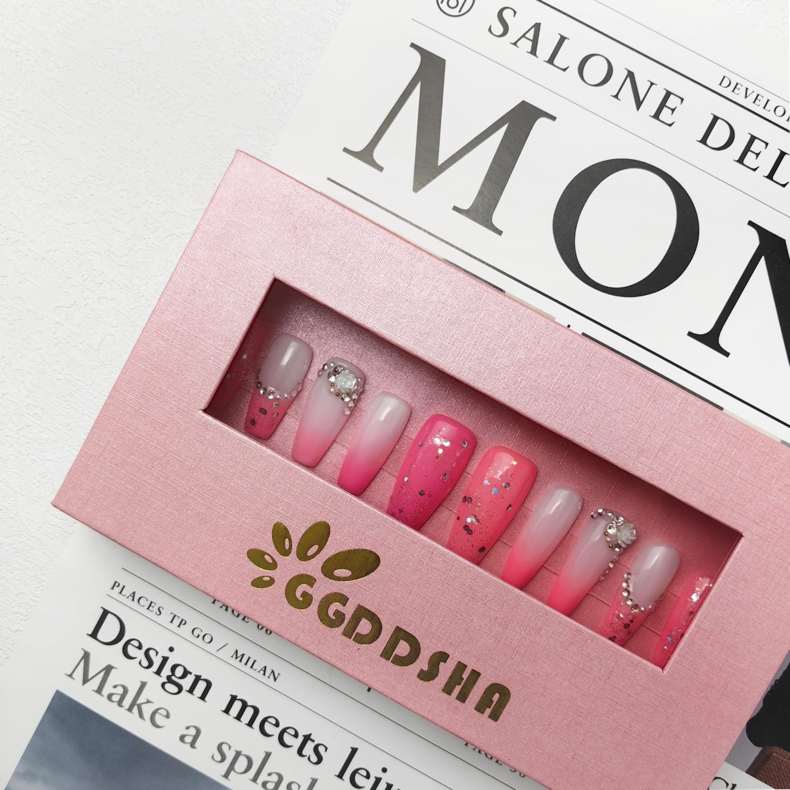 Blush Elegance Handmade Acrylic Press On Nails – Short Reusable Fake Nails Kit with Box Gift for Women