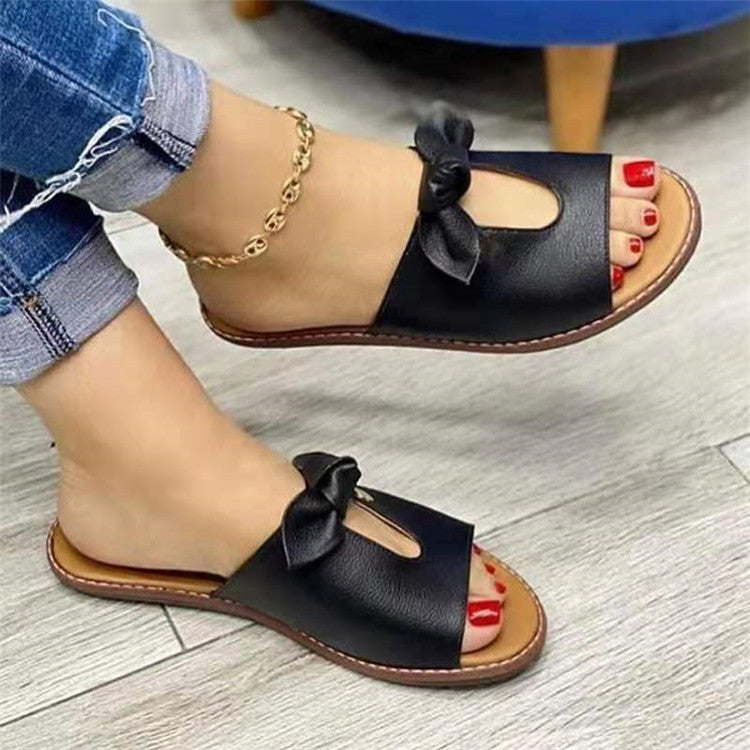 Ladies Sandals with Bow – Women’s Fish Mouth Open-Toe Slippers | Summer Fashion Casual Comfort Shoes