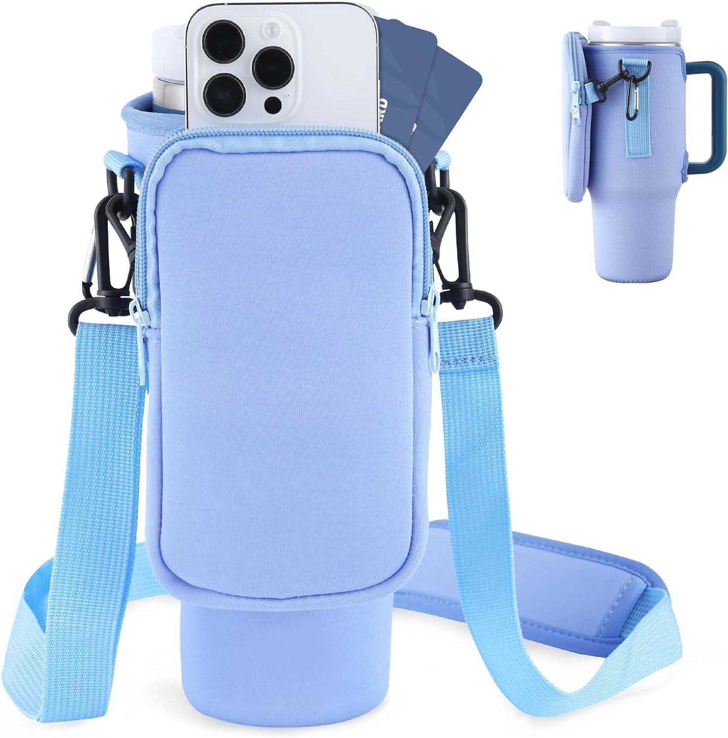 Slok Water Bottle Carrier Bag – Fits 40oz Tumblers with Handle, Adjustable Strap Holder for Hiking, Travel & Sports (Blue Purple)