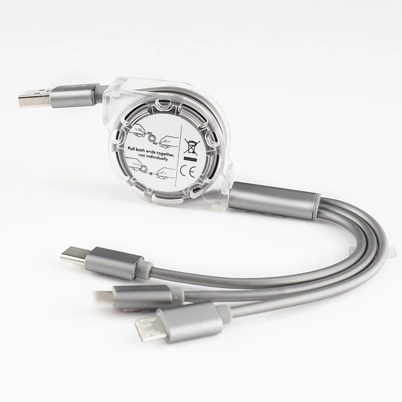3-in-1 Telescopic Charging Cable – Multi USB Fast Charger Cord for iPhone, Android & Type-C Phones