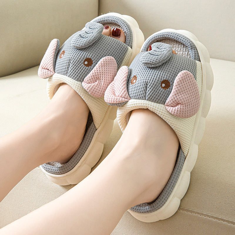 Couples Open Toe Animal Linen Slippers – Breathable Indoor Home Shoes for Men & Women