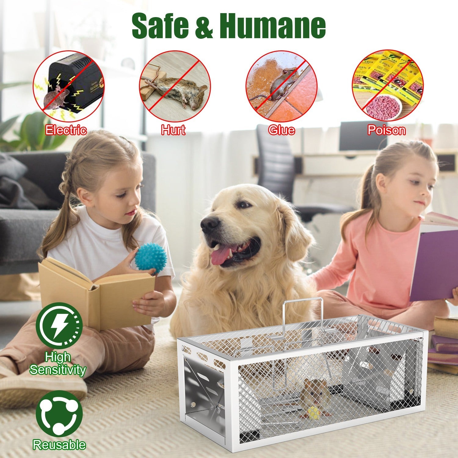 2-Pack Humane Rat Trap – Automatic 2-Door Mouse Trap Cage | Reusable Galvanized Iron Live Animal Catcher