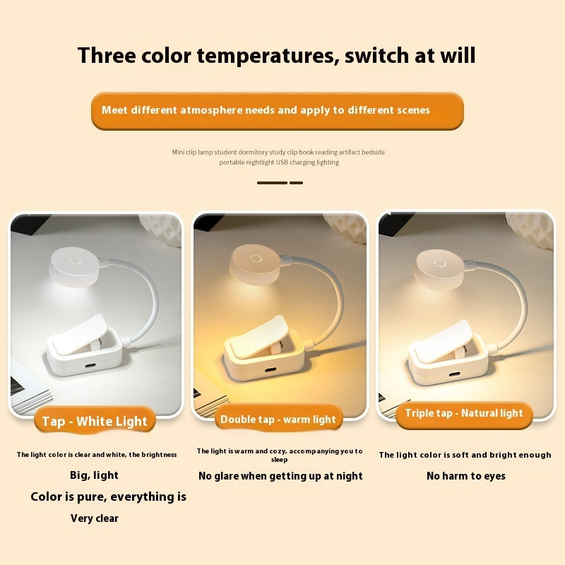 LED Book Clip Light – Rechargeable Reading Lamp for Bed, Study & Travel | Portable Household Charging Light