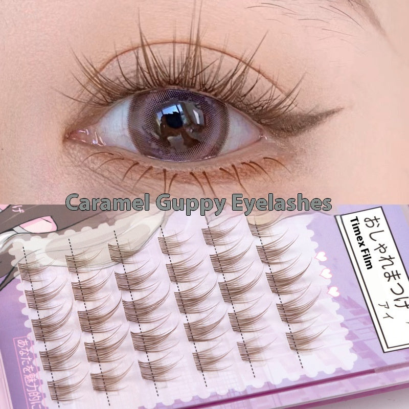 Segment Caramel Guppy False Eyelashes – Natural Wispy Volume Lash Extensions for Women, Reusable Lightweight Fake Eyelashes