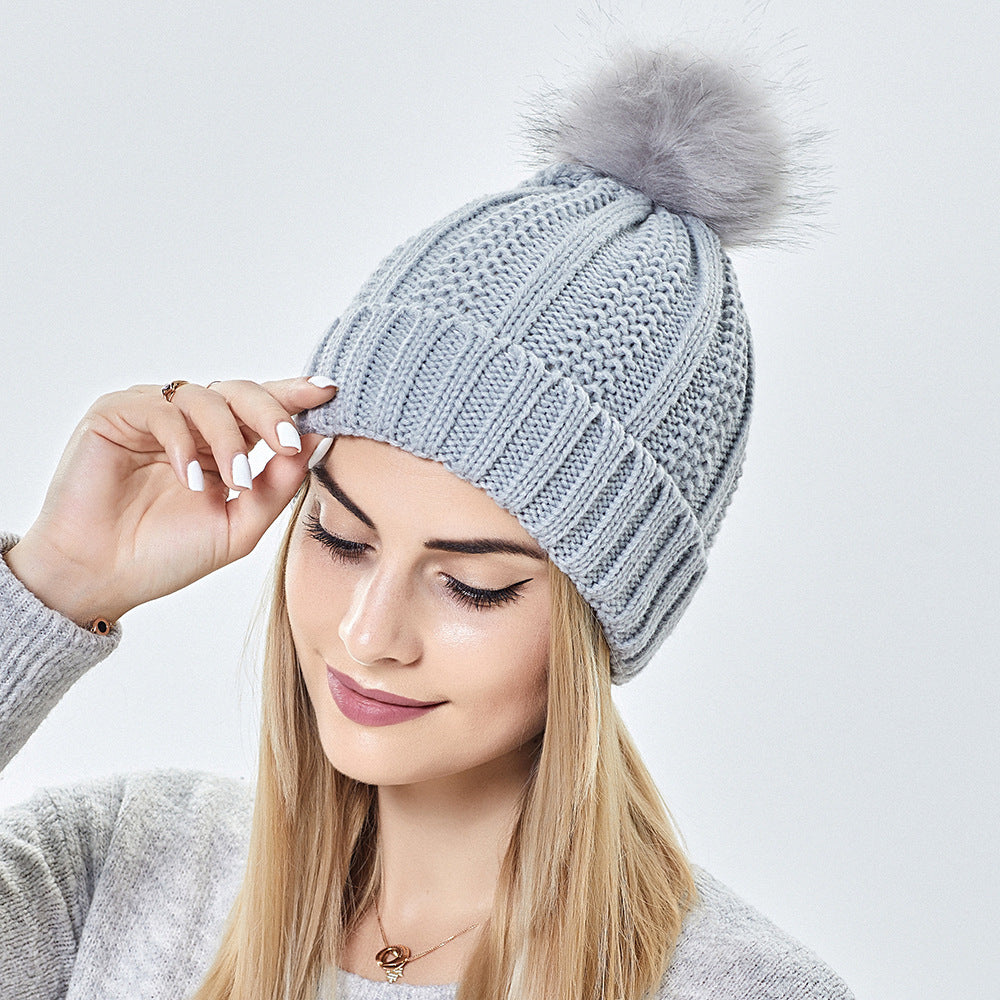 Women’s Satin Lined Knit Beanie Hat – Winter Warm Skull Cap with Faux Fur Pom Pom, Fashion Stretchy Beanie