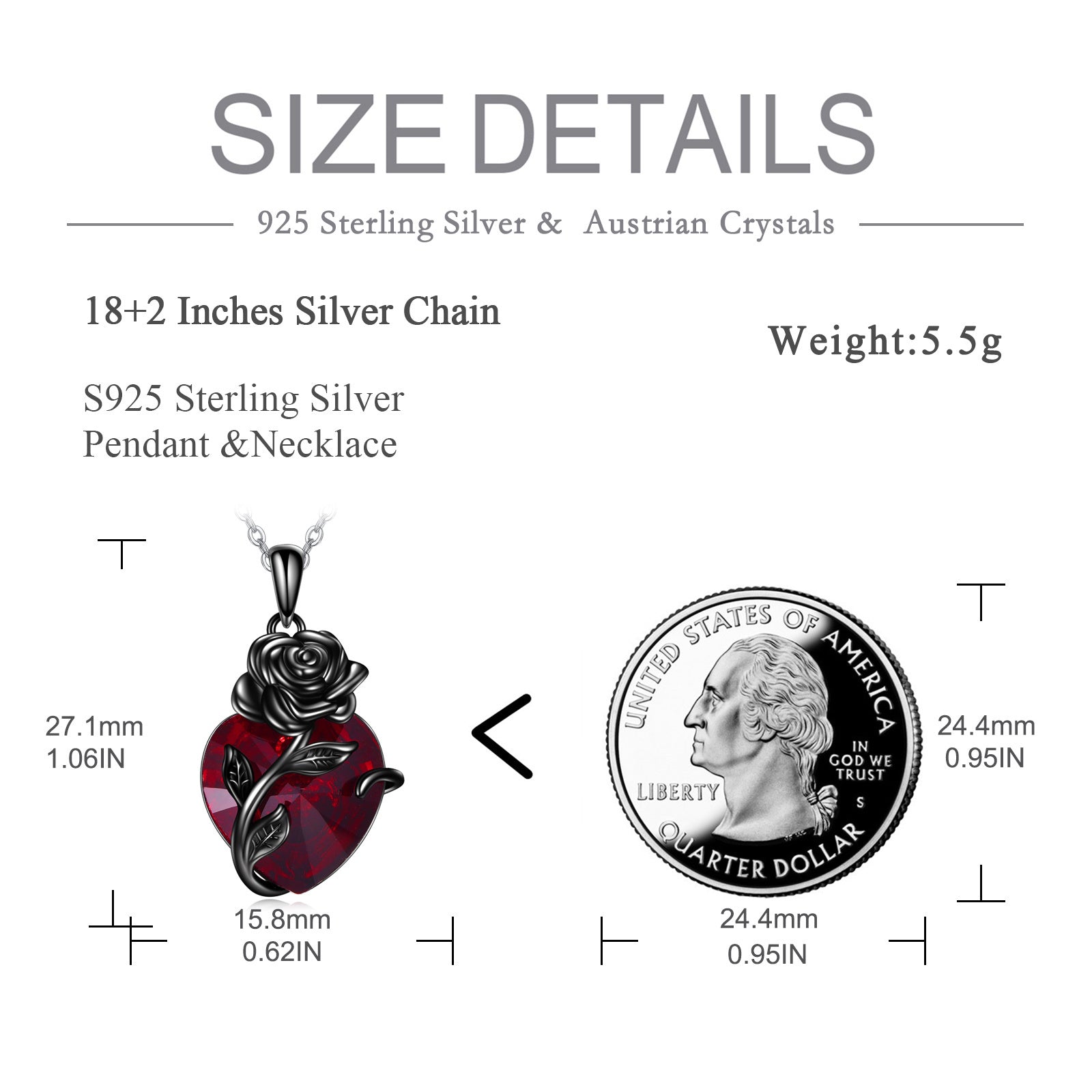 Sterling Silver Heart Rose Urn Necklace for Ashes – Memorial Cremation Jewelry Keepsake Pendant
