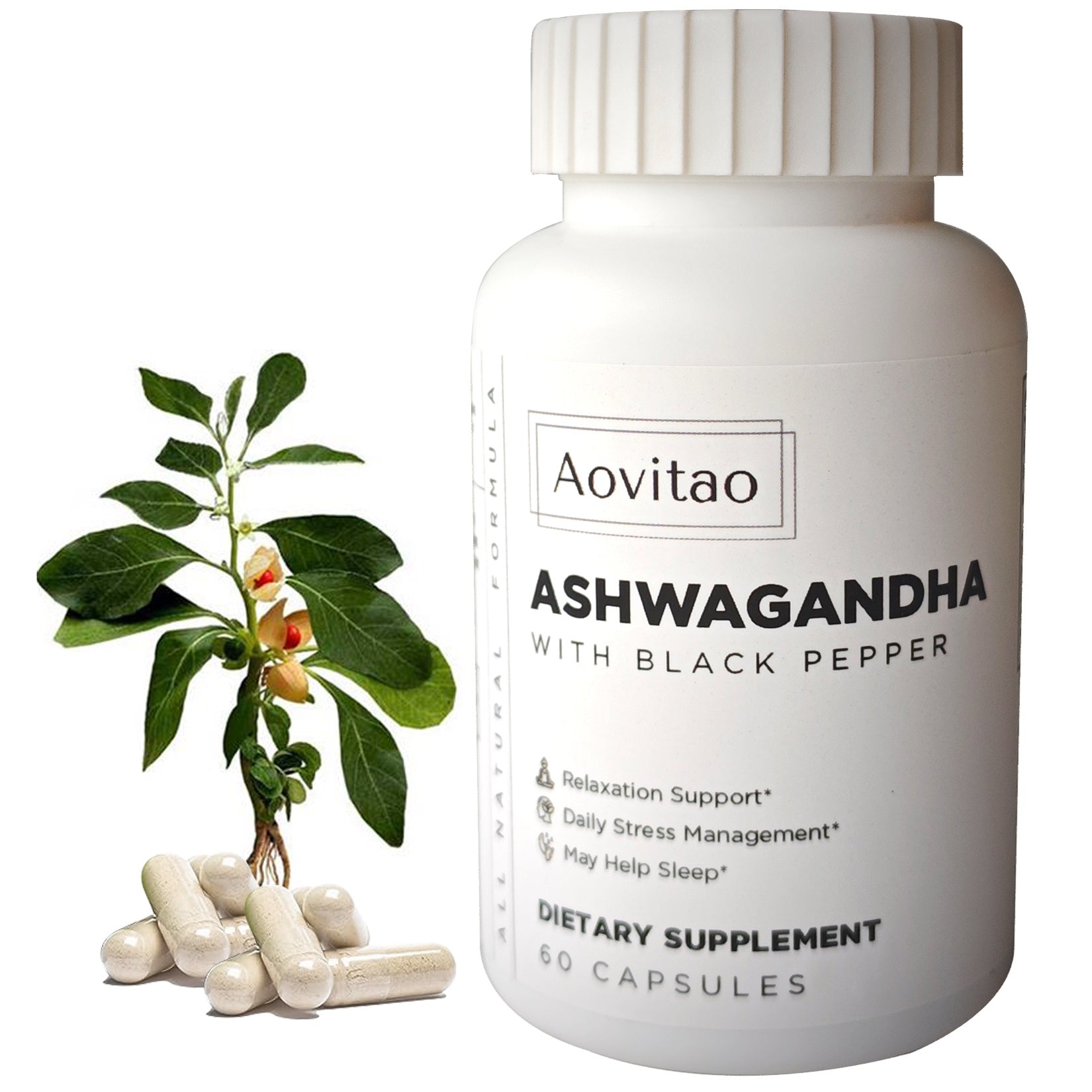 Ashwagandha Supplements Capsules – Vegan Organic Stress Relief, Immune Support & Energy Balance | Natural Mood Enhancer
