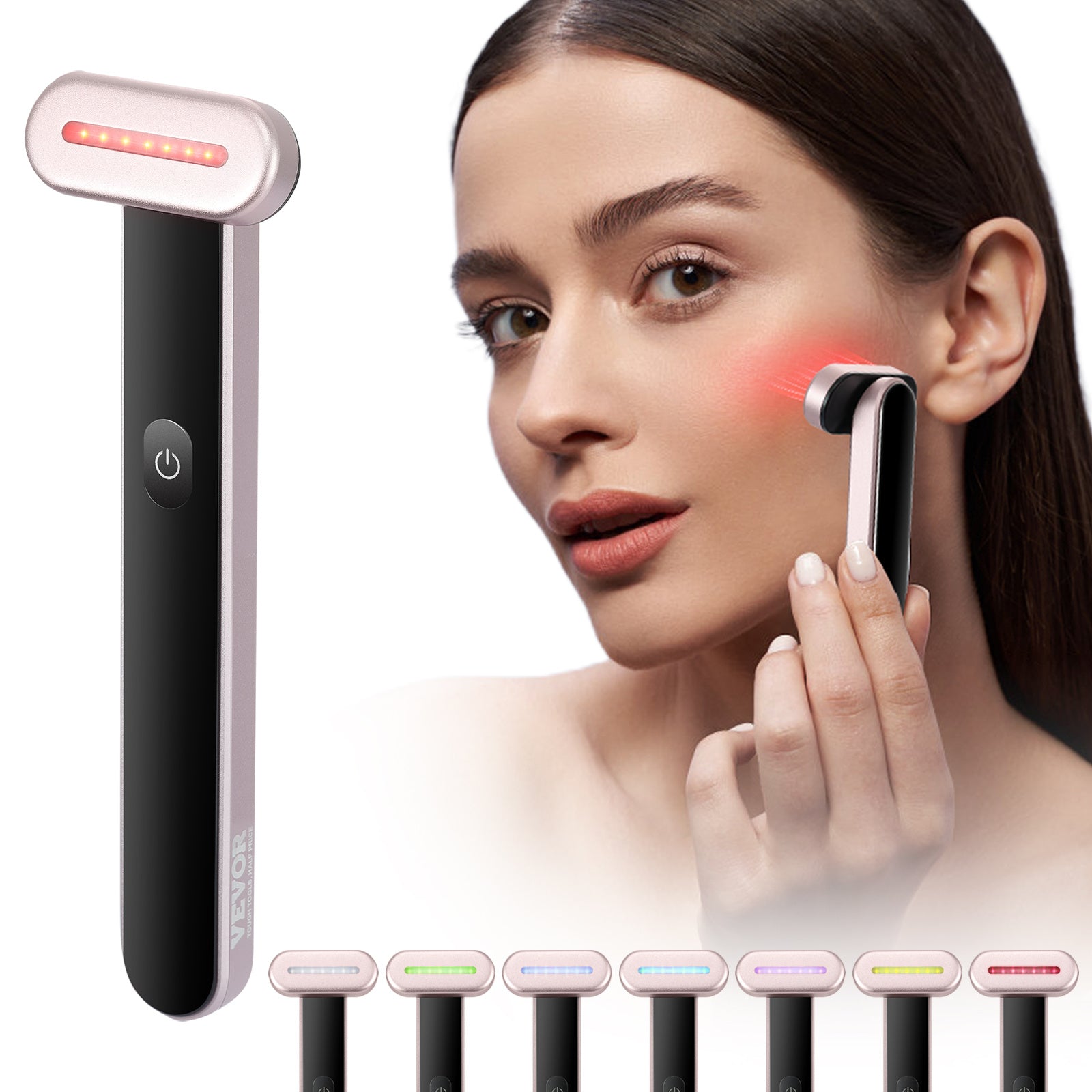 VEVOR 7-Color Red Light Therapy Wand – LED Facial Massager with Heating, Microcurrent & Vibration for Face & Neck Rejuvenation