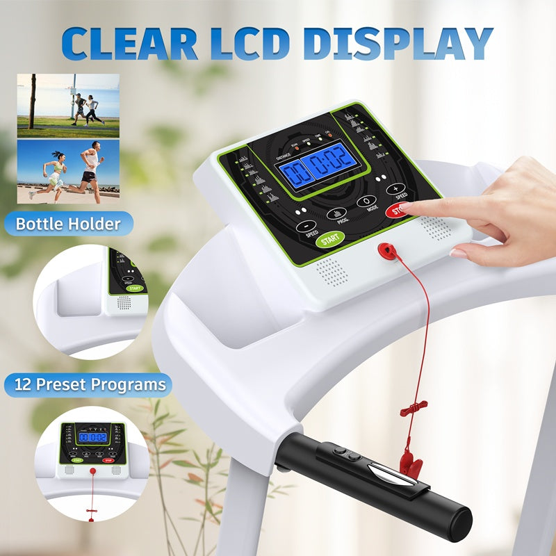 Folding Treadmill With Incline 2.5HP 12KMH Electric Treadmill For Home Foldable, Bluetooth Music Cup Holder Heart Rate Sensor Walking Running Machine For Indoor Home Gym Exercise Fitness